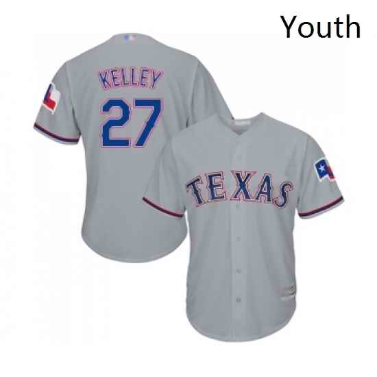 Youth Texas Rangers 27 Shawn Kelley Replica Grey Road Cool Base Baseball Jersey